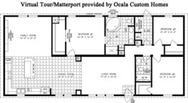 Double wide floor plan with 3 bedrooms, 2 baths, living room, family room, dining room, open kitchen and laundry room