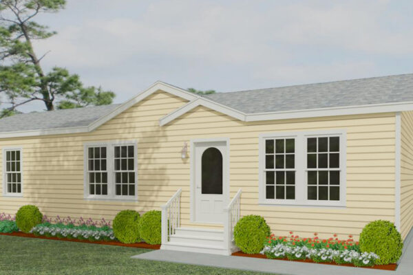Rendering of a double wide home the cream lap siding and a dormer