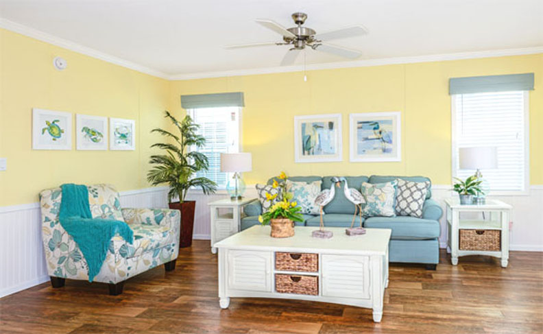 Bright living Room with beachy accents