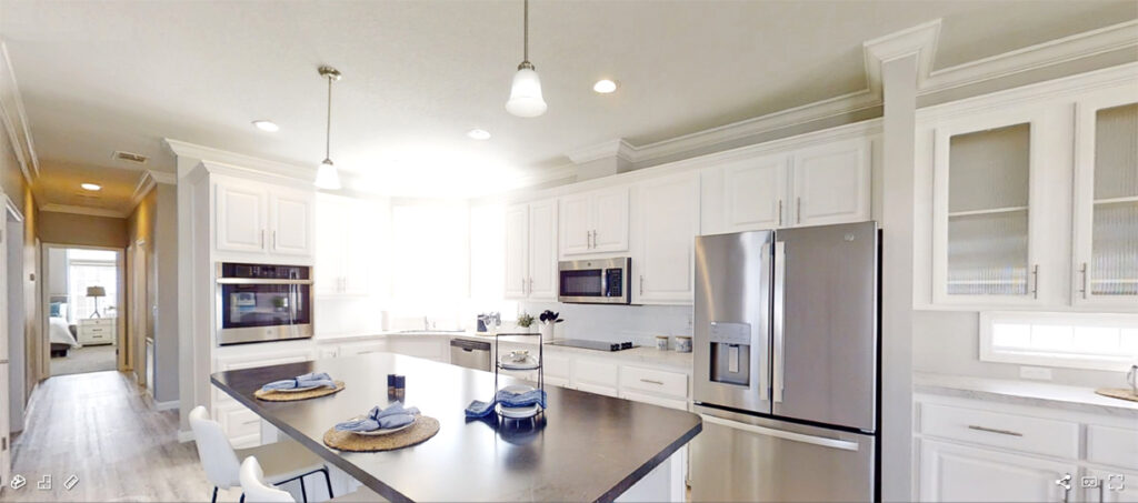 Kitchen with Island and white cabinets