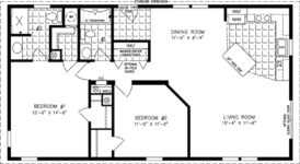 Double wide floor plan with 2 bedrooms, 2 baths, living room, dining room, kitchen and laundry area