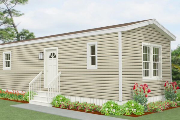 Rendering of a single wide with tan lap siding