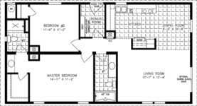 Double wide floor plan with 2 bedrooms, 2 baths, living room, dining room, kitchen and laundry room