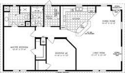 Double wide floor plan with 2 bedrooms, 2 baths, living room, dining room, kitchen and laundry room