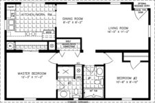 Double wide floor plan with 2 bedrooms, split plan, 2 baths, living room, dining room, kitchen and laundry area