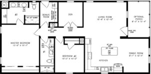 Double wide floor plan with 2 bedrooms, 2 baths, living room, den, dining room, kitchen and laundry room