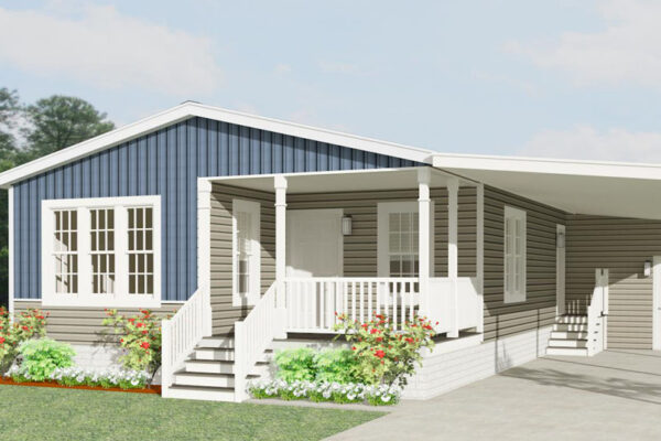 Rendering of a home with a entry porch and carport