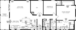 Double wide floor plan with 2 bedrooms, 2 baths, living room, den, dining room, kitchen and laundry room