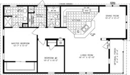 Double wide floor plan with 2 bedrooms, 2 baths, living room, dining room, kitchen and laundry room