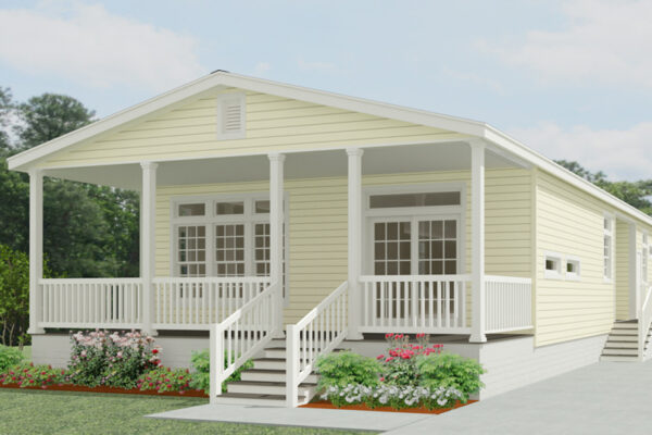 Rendering of a double wide modular home with a full front porch