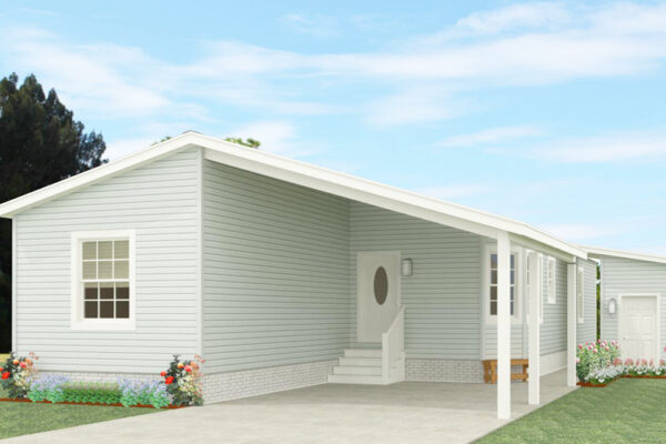 Rendering of an off-set double wide manufactured home with a carport