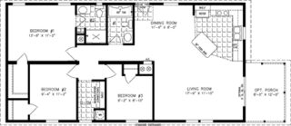 Double wide floor plan with 3 bedrooms, 2 baths, living room, dining room, kitchen and laundry room