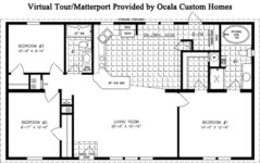 Double wide floor plan with 3 bedrooms, 2 baths, living room, dining room, kitchen and laundry room