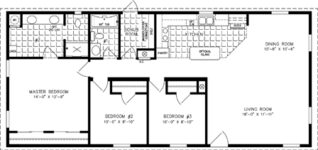 Double wide floor plan with 3 bedrooms, 2 baths, living room, dining room, island kitchen and laundry room