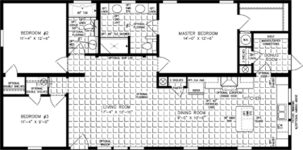 Double wide floor plan with 3 bedrooms, 2 baths, living room, dining room, kitchen and laundry room