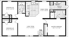 Double wide floor plan with 3 bedrooms, 2 baths, living room, dining room, kitchen and laundry room
