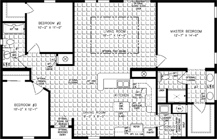 Double wide floor plan with 3 bedroom, 2 baths, living room, dining room, kitchen and laundry room