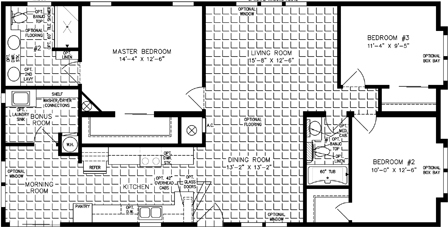 Double wide floor plan with 3 bedrooms, 2 baths, living room, dining room, kitchen, morning room and laundry room