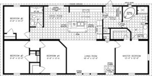 Double wide floor plan with 4 bedrooms, 2 baths, living room, dining room, kitchen and laundry room