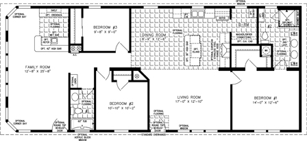 Double wide floor plan with 3 bedrooms, living room, large family room, dining room, kitchen and laundry room