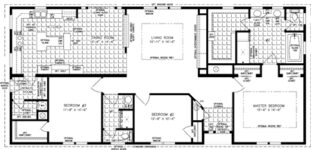 Double wide floor plan with 3 bedrooms, 2 baths, living room, dining room, kitchen and laundry room