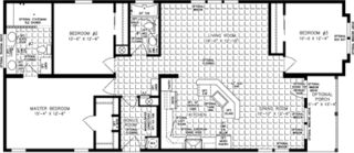 double wide floor plan with 3 bedrooms, 2 baths, living room, dining room, kitchen and laundry room