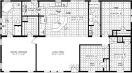 Double wide floor plan with 4 bedrooms, 2 baths, living room, dining room, kitchen and laundry room