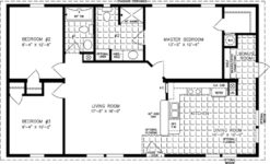 Double wide floor plan with 3 bedrooms, 2 baths, living room, eat in kitchen and laundry room