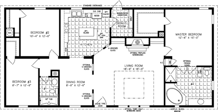 Double wide floor plan with 3 bedrooms, 2 baths, living room, dining room, kitchen and laundry room