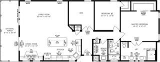 Double wide floor plan with 2 bedrooms, 2 baths, living room, den, dining room, island kitchen and laundry room