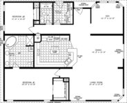 Triple wide floor plan with 2 bedroom, 2 baths, living room, Den, dining room, kitchen and laundry room