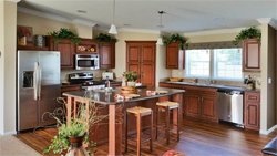 Photo of a kitchen with a large eat at island