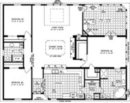Triple wide floor plan with 3 bedrooms, 2 baths, living room, family room, dining room, kitchen and laundry room