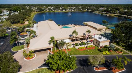 Arial of Clubhouse and lake