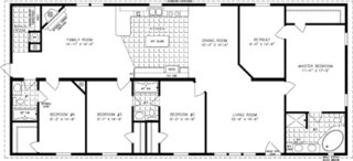 Double wide floor plan with 4 bedrooms, 3 baths, living room, family room, kitchen and laundry room